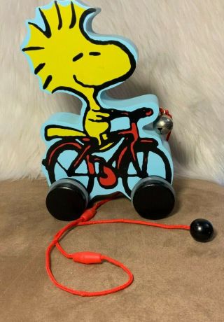 Peanuts Woodstock Wooden Pull Toy With Bell Red String Charlie Brown 2013 Solid