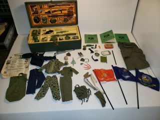 Gi Joe Vintage Wooden Footlocker With Accessories Gear Manuals Clothes Flags