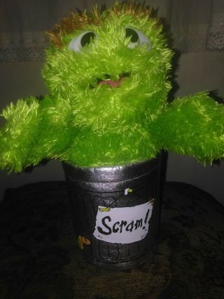Oscar The Grouch Sesame Street Plush Collectible Silver Garbage Can 2010