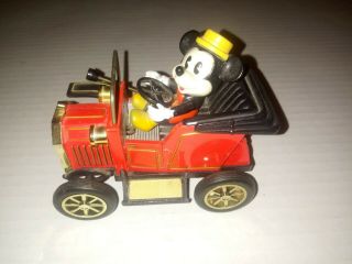 Vintage 1981 Masudaya Mickey Mouse Lever Action Model Toy Tin Car Japan
