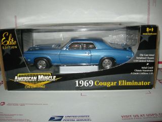 1 18 Ertl Elite American Muscle 1969 Cougar Eliminator In Blue & Black 33726