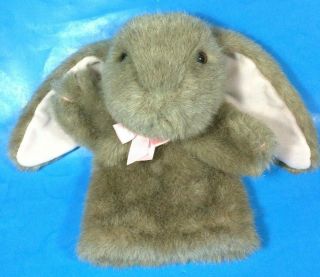 Dakin Brown Easter Bunny Rabbit 10 " Hand Puppet W/ Pinks Ears & Bow - 1993