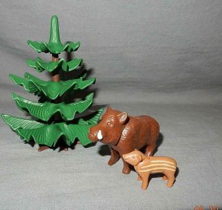 Playmobil Boar Adult Male Father With Baby Pig Tree Zoo Safari Jungle Animal