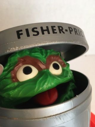 Vintage 1977 Fisher Price Sesame Street Oscar The Grouch Trash Can Pull Toy 177