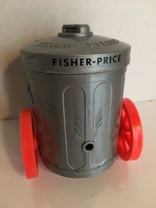 Vintage 1977 Fisher Price Sesame Street OSCAR THE GROUCH Trash Can PULL TOY 177 2