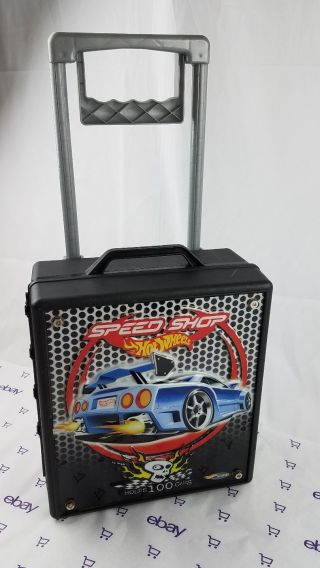 Hot Wheels Speed Shop 100 Car Rolling Carry Case Telescoping Handle Mattel Tara