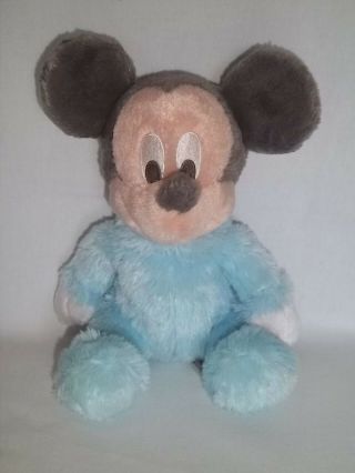 Disney World Parks Plush Baby Mickey Mouse Light Blue Rattle Stuffed Animal Toy