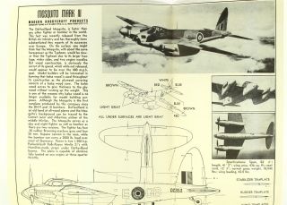WWII Fighting Plane Plans Lightning Typhoon Curtiss Spitfire Mosquito Corsair,  1 4
