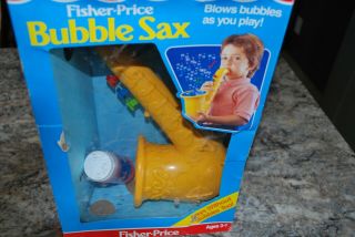 Vintage 1989 Fisher Price Yellow Saxophone Sax Musical Bubble Toy