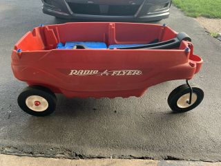 Wagon.  Radio Flyer Two Seats.  Red.  Blue Seats - Cup Holders -