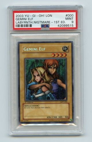 2003 Yu - Gi - Oh 1st Labyrinth Of Nightmare Secret Rare Gemini Elf Lon - 000 Psa 9