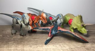 Set Of 5 Jurassic World Battle Damage Dinosaurs Blue Triceratops Stiggy Open