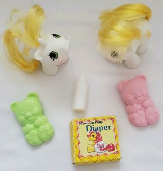 My Little Pony G1 Newborn Twin Unicorn Rattles And Tattles Brush Bottle Box