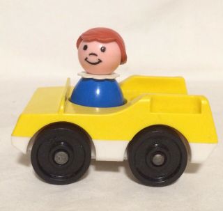 Fisher Price Vintage Yellow Car 1 Seater W/blue Girl Little People Drive - In