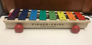 Vintage 1960’s - 1970’s Fisher Price Pull A Tune Wooden Xylophone