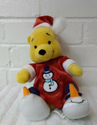 Disney Pooh In Snowman Pjs Stuffed Animal Plush Winnie The Pooh Christmas (a1)