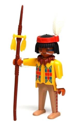 Playmobil Figure Western Indian Warrior W/ Headband Feathers Spear 3396