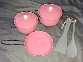 Alex Toys Pink Metal Play Dishes Pots & Lids & Frying Pan W/ Utensils