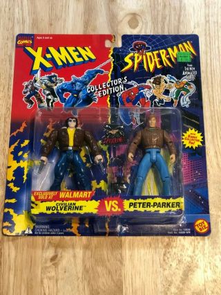 Toy Biz Marvel Comics X - Men Spider - Man 2 Pack Civilian Wolverine Vs Peter Parker