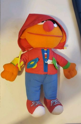 1990 Dress Me Up Ernie Learn To Dress Plush Doll Sesame Street Playskool 13 " Toy