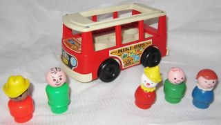 Vintage Fisher Price 1969 Mini - Bus 141 with 5 Little People (3 are wood) 2