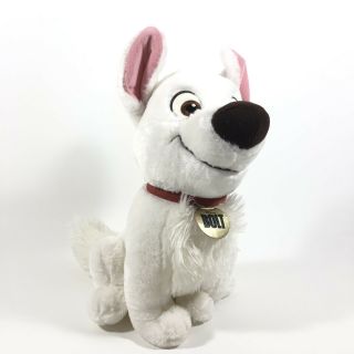 Disney Store Bolt Dog Plush White Lightning Sitting Collar 12 "