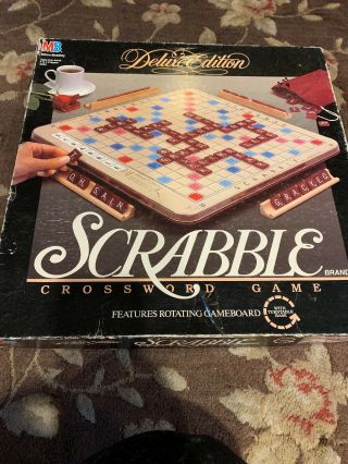 Scrabble 1989 Deluxe Edition Turntable Rotating Board Game 100 Complete 4