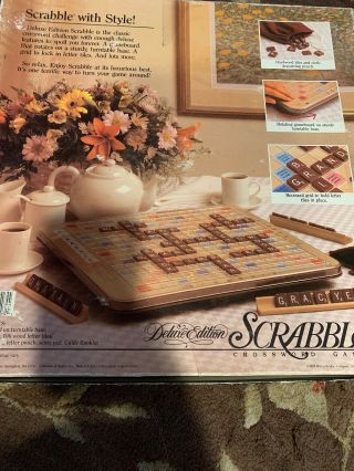 Scrabble 1989 Deluxe Edition Turntable Rotating Board Game 100 Complete 5