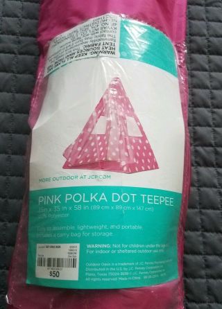Pink Polka Dot Teepee Mesh Window For Children With Carry Bag
