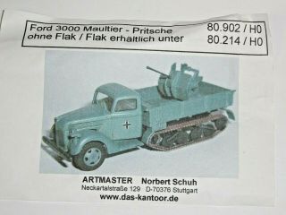 Artmaster 1:87 Ho Scale Ford 3000 Maultier - Pritsche German Flak Half - Track Kit