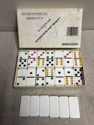 Vintage Chickenfoot Game Louis & Betty Howsley’s,  Marbleized Dominoes 55 1986