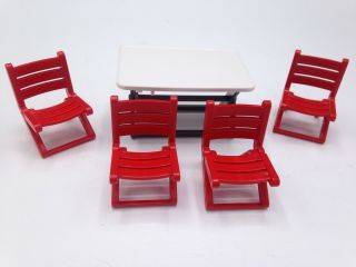Playmobil White Folding Table W Red Chairs Campground Zoo Park House Safari