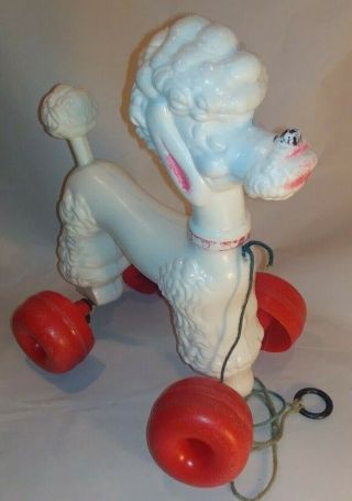 Vintage Empire Plastics Blow Mold Wobble Wheels Poodle Dog Pull String Toy 1960s