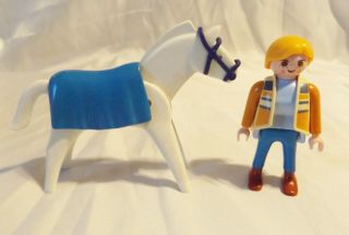 Playmobil Country White Horse W/ Blue Blanket,  Equestrian Lady Ranch Farm Animal