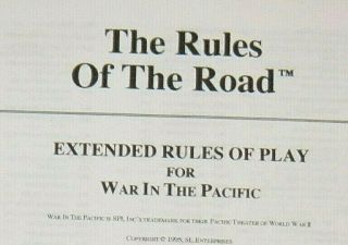 " The Rules Of The Road " Extended Rules For Spi " War In The Pacific " (ah/gdw)
