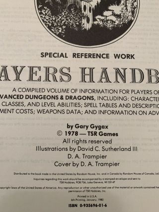 Advanced Dungeons & Dragons PLAYERS HANDBOOK AD&D 1st Edition. 3