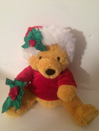 Disney Store Exclusive Plush Santa Hat Holly Winnie The Pooh Doll 13 " Christmas