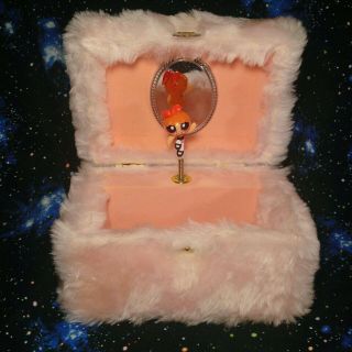 Vintage 2000 Powerpuff Girls Blossom Pink Fuzzy Stuff Jewelry Keepsake Box