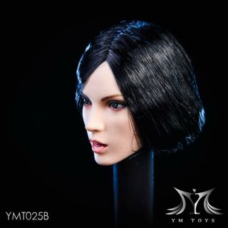 YMTOYS YMT025B 1/6 Black Short Hair Female Head Carving Head F 12  Pale Body 4