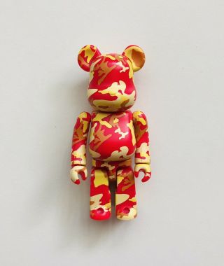Red Yellow Camouflage Bearbrick 100 By Medicom Toy Rare Limited Bape Style Jaws