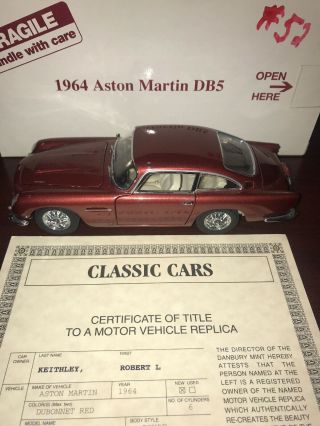 Danbury 1/24 Scale 1964 Aston Martin Db5 Dubonnet Red W/box/title