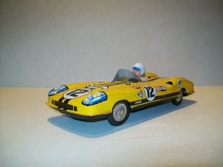 Vintage Tin Litho Friction Yonezawa 12 Ford Race Car W/ Driver - 9.  5 " - Japan