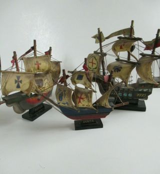 Vintage Wooden Ship Models Set Of 3 Nina Pinta Santa Maria Gc