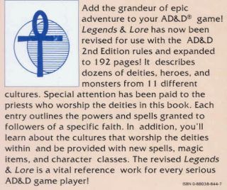 LEGENDS & LORE EXC,  2108 AD&D D&D 2E Deities Demigods TSR Dungeons Dragons GODS 2