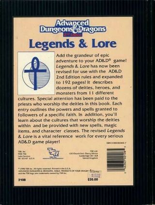LEGENDS & LORE EXC,  2108 AD&D D&D 2E Deities Demigods TSR Dungeons Dragons GODS 3