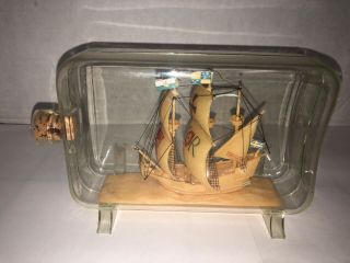 Golden Hind Ship In A Bottle Bu Rigged Vintage 1952 Gowland Unpainted