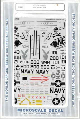 Open Envelope Microscale F - 14a Tomcat Low Vis,  Vf - 1,  Vf - 84,  Vx - 4 Decals 1/48 327