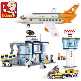 Building Blocks Sluban Bricks Toy City Passenger Airplane Airport Minifigure Set