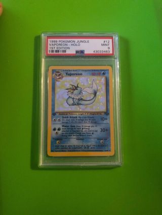 1st Ed Vaporeon Holo Rare 1999 Wotc Pokemon Card 12/64 Jungle Set Psa 9