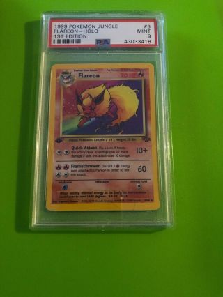 1st Ed Flareon Holo Rare 1999 Wotc Pokemon Card 3/64 Jungle Set Psa 9